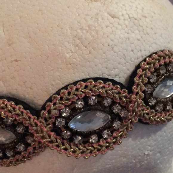Gold tone braided and faux rhinestones stretch headband - Picture 2 of 4
